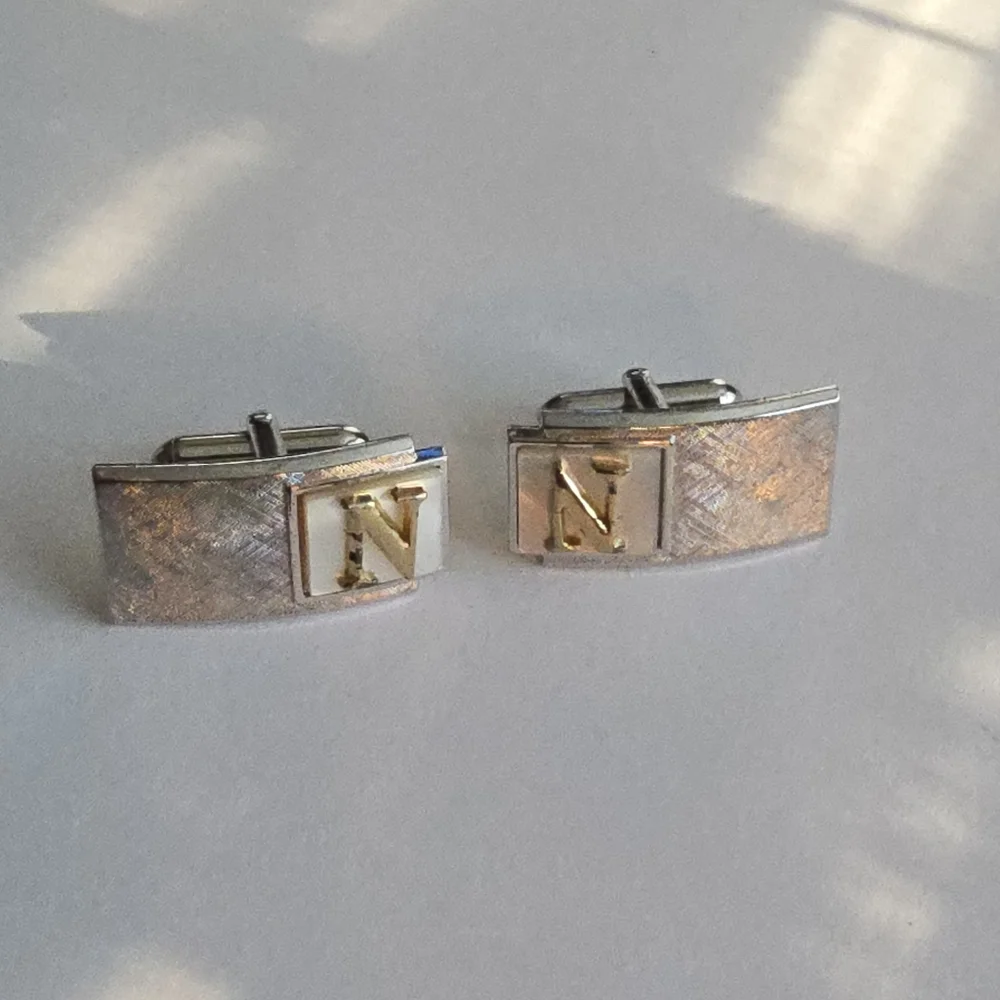 Vintage cuff links letter N silver tone gold tone initial alphabet monogram